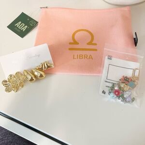 PINK AND GOLD BUNDLE - 3 ITEM BUNDLE 
EARRINGS MAKEUP BAG / PURSE CHARMS